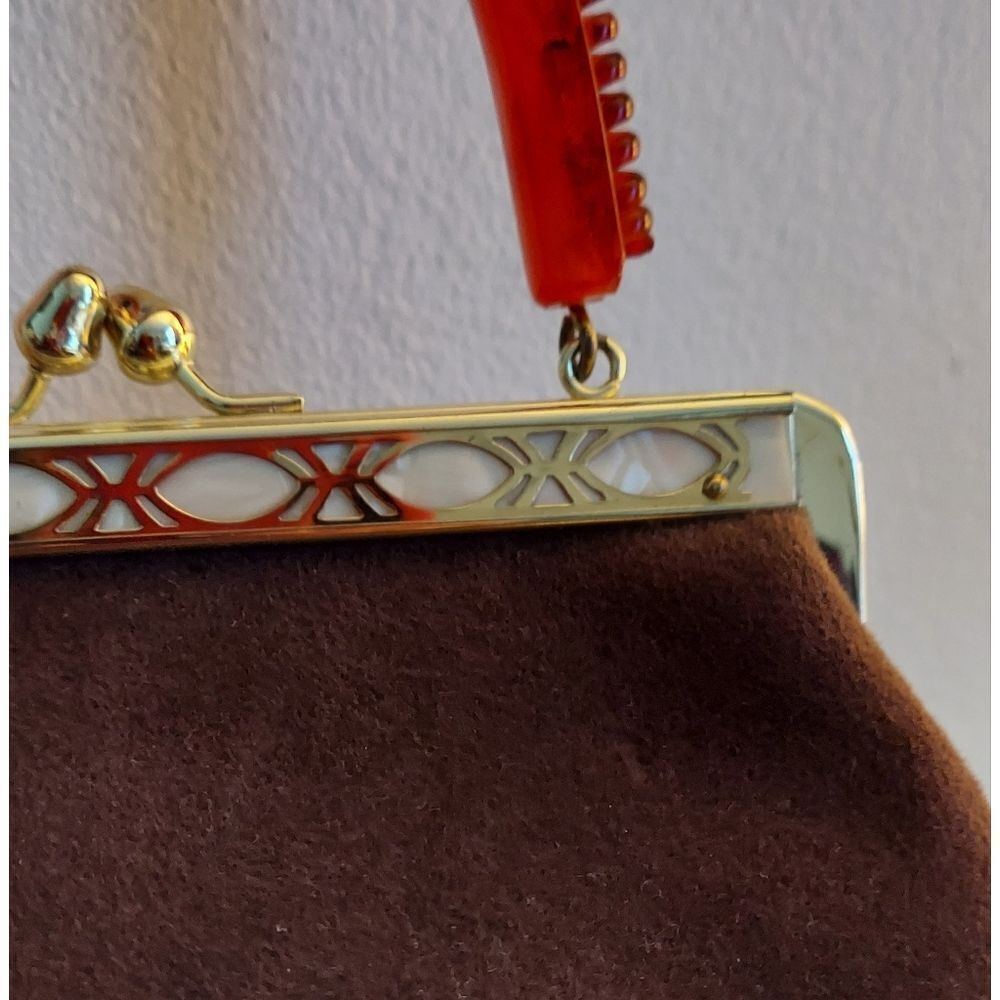Vintage Roos Bros California Brown  Purse Bakelite Handle - Picture 11 of 15